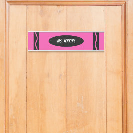 Placa De Porta Professor de Crayon Rosa