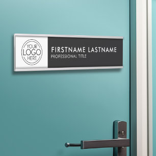 Placa De Porta Profissional, Moderno Logotipo Preto Branco, Nome,