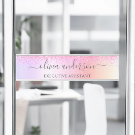 Placa De Porta Rainbow Pastel Girly Glitter Metal Monograma Nome