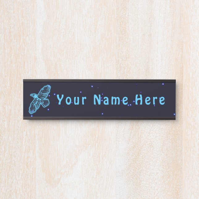 Placa De Porta Raven Azul Brilhante Nas Estrelas (Frente)