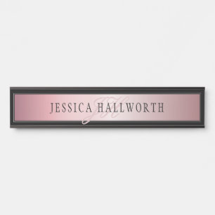 Placa De Porta Rosa Blush Elegante Dourado  Nome e Iniciais