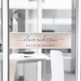 Placa De Porta Rosa Dourado - Monograma brilhante cor-de-rosa