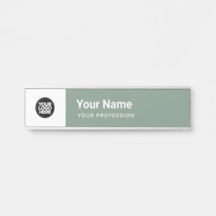 Placa De Porta Sage Green Business Logo Nome Profissão