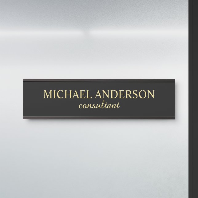 Placa De Porta Script Elegante profissional preto e Dourado (Criador carregado)