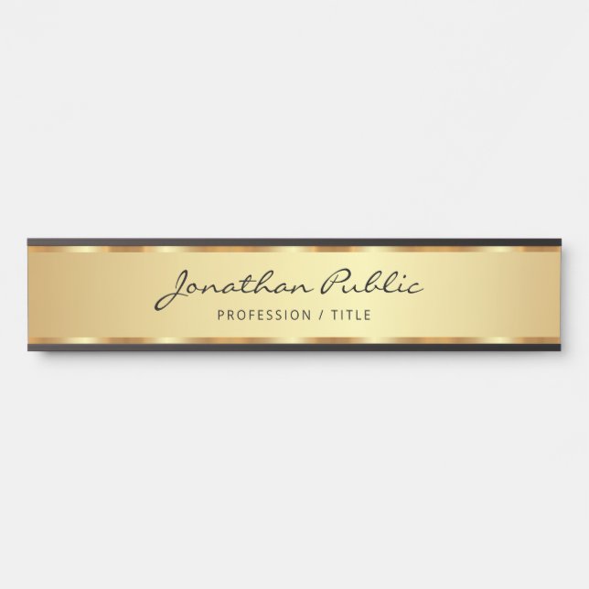 Placa De Porta Script Manuscrito Dourado E Preto Profissional (Frente)
