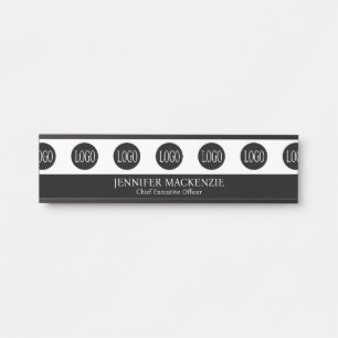 Placa De Porta Seu Logotipo Preto e Branco Elegante Escritório