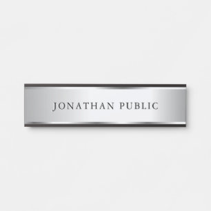 Placa De Porta Seu Modelo de Nome de Texto Personalizado Preto e 