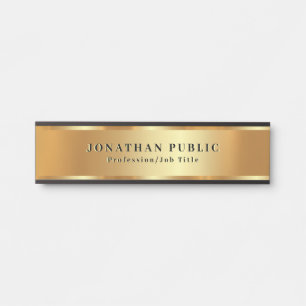 Placa De Porta Seu Modelo de Texto Personalizado, Preto e Dourado