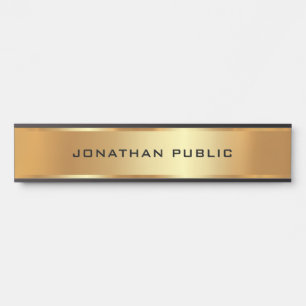 Placa De Porta Seu Modelo de Texto Personalizado Preto e Dourado 