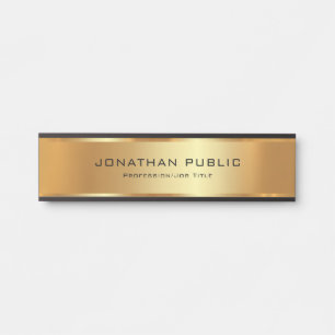 Placa De Porta Seu texto personalizado aqui é preto e Dourado
