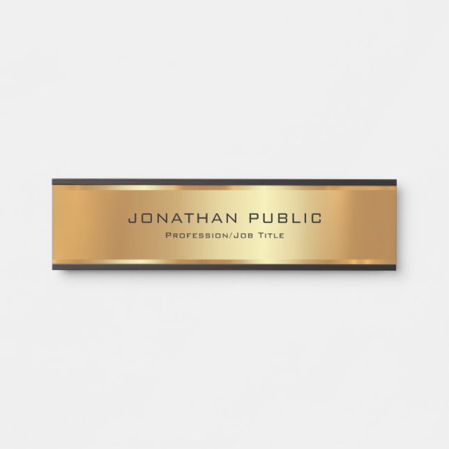 Placa De Porta Seu texto personalizado elegante é preto e Dourado (Frente)