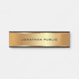 Placa De Porta Seu texto personalizado elegante preto e Dourado
