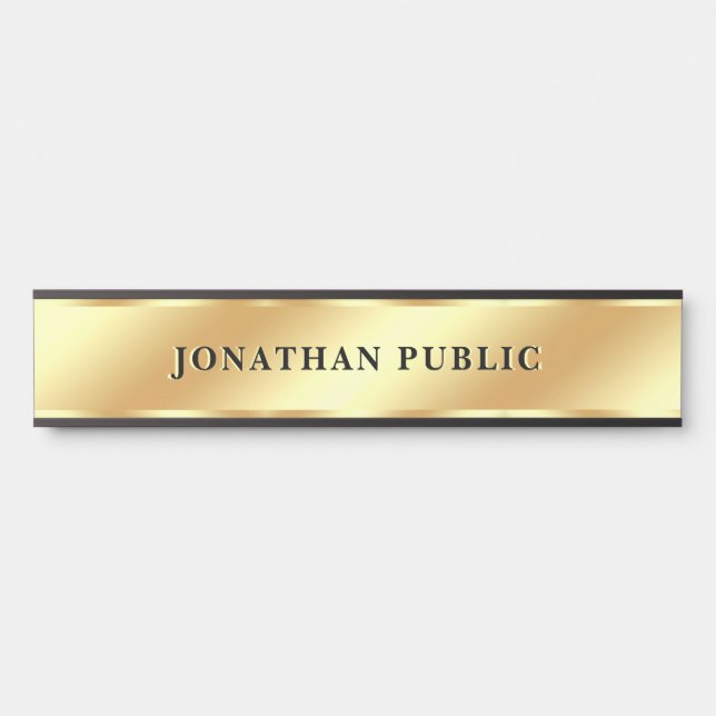 Placa De Porta Seu Texto Personalizado Faux Dourado Modelo Elegan (Frente)