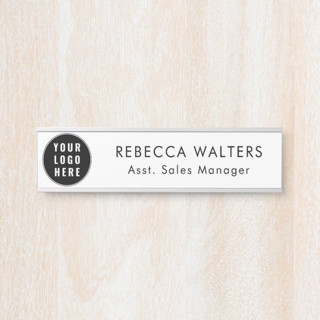 Placa De Porta Simple Business Logo Employees Modern Custom (Frente)
