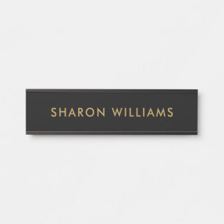 Placa De Porta Simple Professional Black and Gold Employee Name