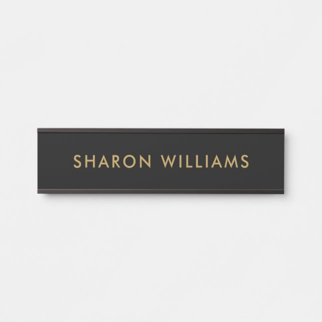 Placa De Porta Simple Professional Black and Gold Employee Name (Frente)