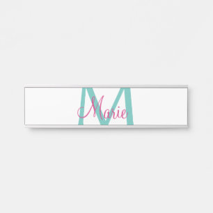 Placa De Porta simples adicionar nome monograma verde rosa azul t