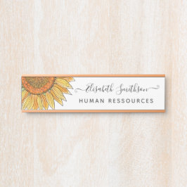 Placa De Porta Simples Aquarela Floral Profissional De Girassol