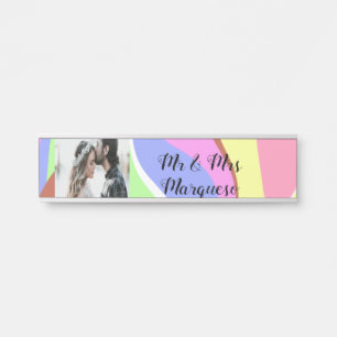 Placa De Porta simples minimal adicione sua foto de nome rosa azu