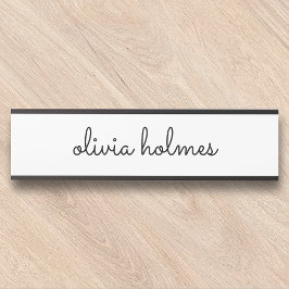 Placa De Porta Sinal de porta com nome de script branco mínimo na