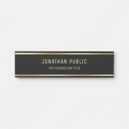 Placa De Porta Sofisticado moderno preto e Dourado elegante