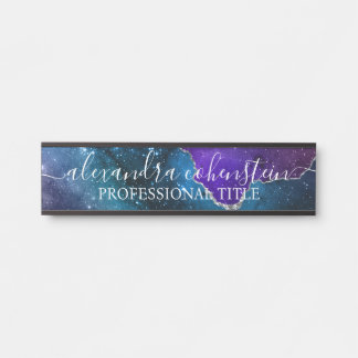 Placa De Porta Stardust Blue Purple Marble Agate Office Door Sign
