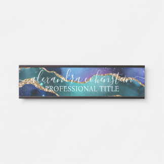 Placa De Porta Stardust Blue Purple Marble Agate Office Door Sign