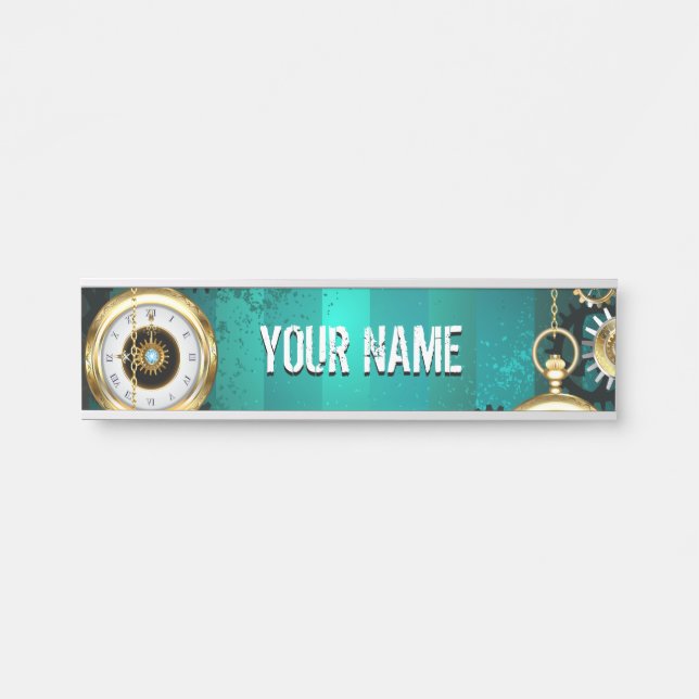 Placa De Porta Steampunk Jewelry Watch em um fundo verde (Frente)
