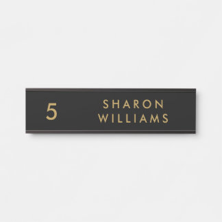 Placa De Porta Stylish Professional Black and Gold Employee Name