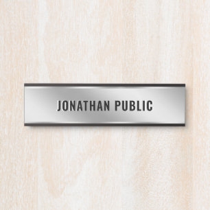 Placa De Porta Texto Personalizado Elegante Moderno Simples Prata