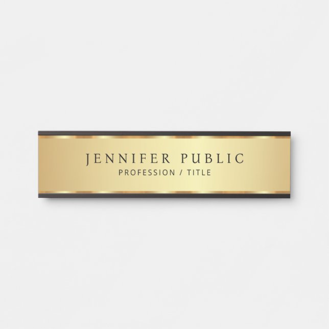 Placa De Porta Texto Personalizado Profissional Preto E Dourado (Frente)