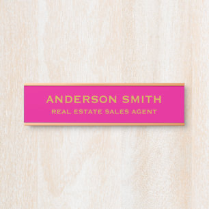 Placa De Porta Título de Nome de Escritório em Ouro Rosa Moderno 