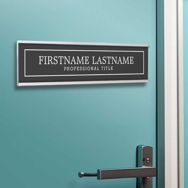 Placa De Porta Título do Nome de Borda Tradicional Preto e Branco (Personalized Door Sign - Add Your Professional Title with Name)