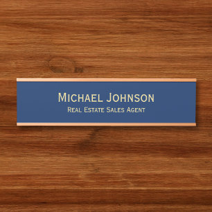 Placa De Porta Título do Office Azul do Marinho Moderno Profissio