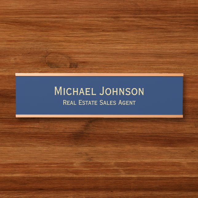 Placa De Porta Título do Office Azul do Marinho Moderno Profissio (Professional Modern Navy Blue Office Name Title Door Sign)