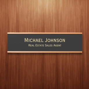 Placa De Porta Título do Office Dourado Negro Moderno Profission