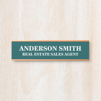 Placa De Porta Título do Office White Teal Moderno Profissional