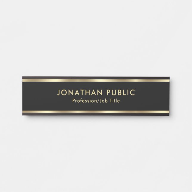 Placa De Porta Trendy Elegant Black And Gold Office School House (Frente)