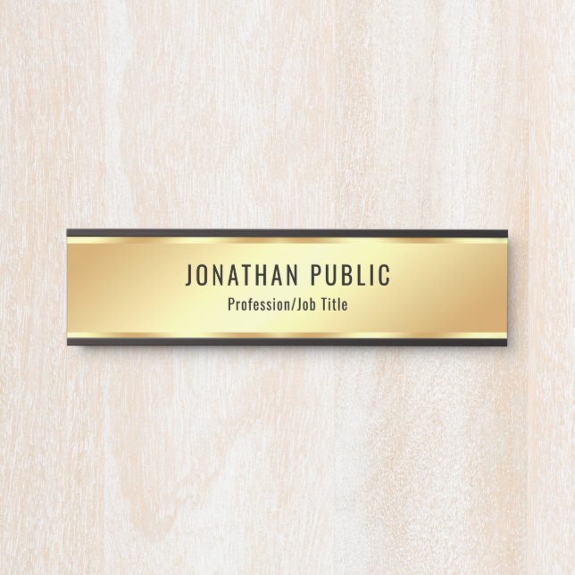 Placa De Porta Trendy Modern Faux Dourado Elegant Personalizado (Frente)