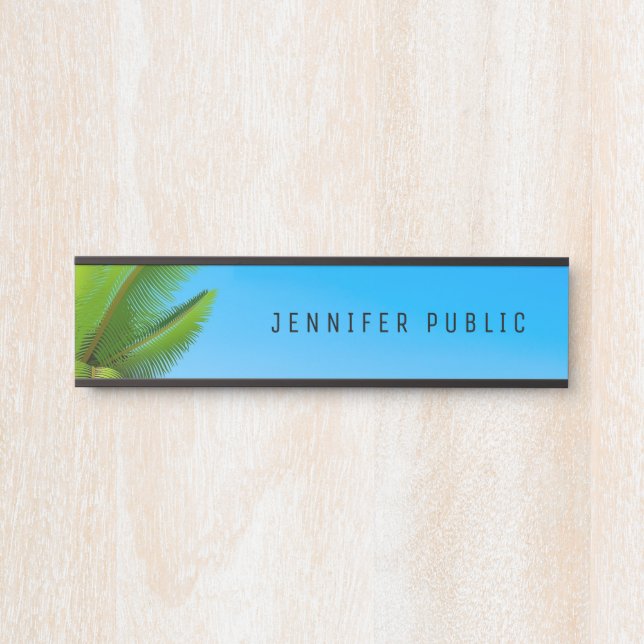 Placa De Porta Trendy Palms Blue Sky Modern Nature Modelo (Frente)
