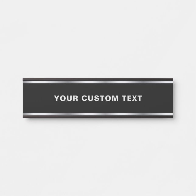 Placa De Porta Your Custom Text Modern Black & Silver Template (Frente)