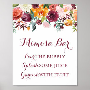 Placa de Poster de Bar Mimosa de Flor de Outono, L