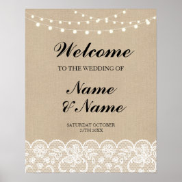 Placa de Poster de Boas-Vindas Casamento Renda Car