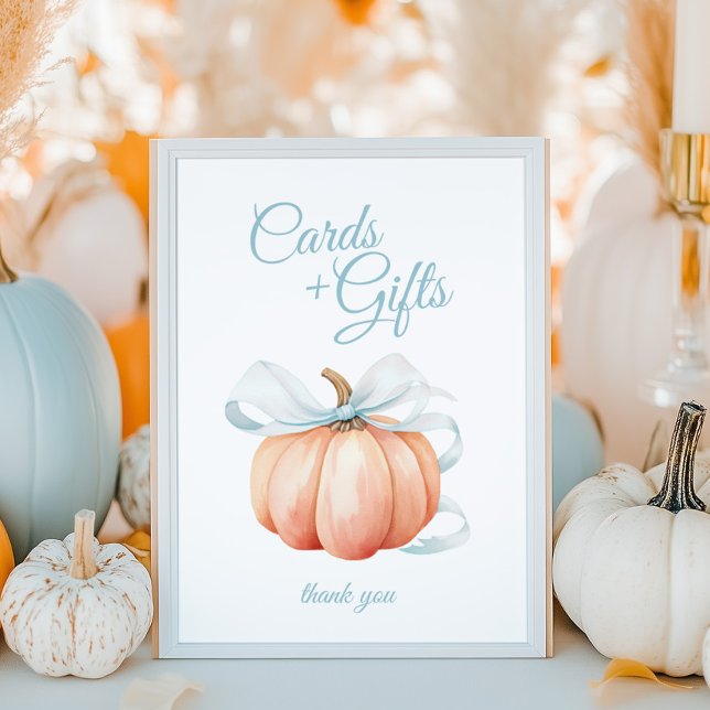 Placa de Poster de Mesa Pumpkin Blue Bow Cards & G (Criador carregado)