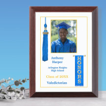 Placa de Prêmio de Foto Azul de Formatura com Honr