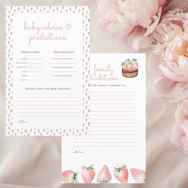 Placa de previsão de Chá de fraldas de bolos Berry (Berry sweet baby advice and family traditions baby shower paper sheets to complete by the guests)