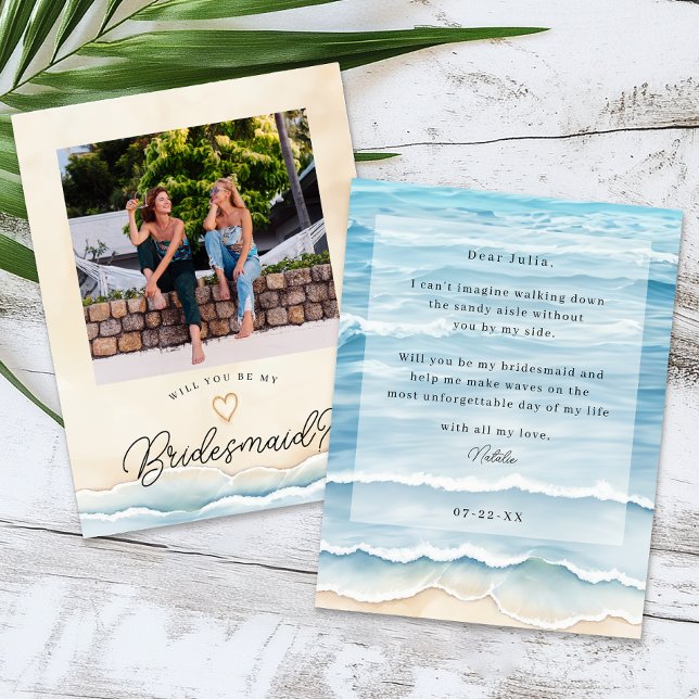 Placa de Proposta da Beach Bridesmaid com Ondas Oc (Bridal Party Proposal Card)