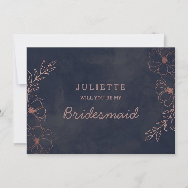 Placa de Proposta de Bridesmaid Dourada Azul e Ros (Frente)