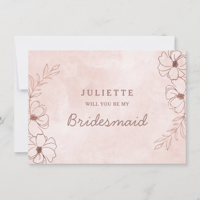 Placa de Proposta de Bridesmaid Rosa e Rosa Dourad (Frente)