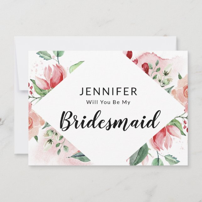 Placa de Proposta Floral de Bridesmaid com Aquarel (Frente)